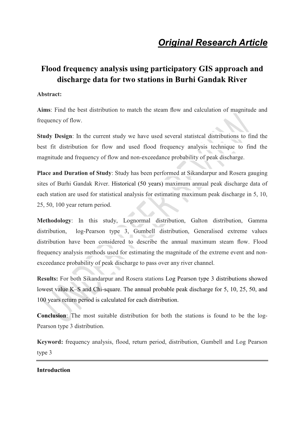 Original Research Article Flood Frequency Analysis Using