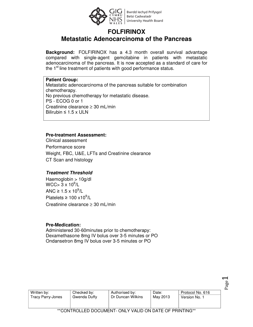 FOLFIRINOX Metastatic Adenocarcinoma of the Pancreas