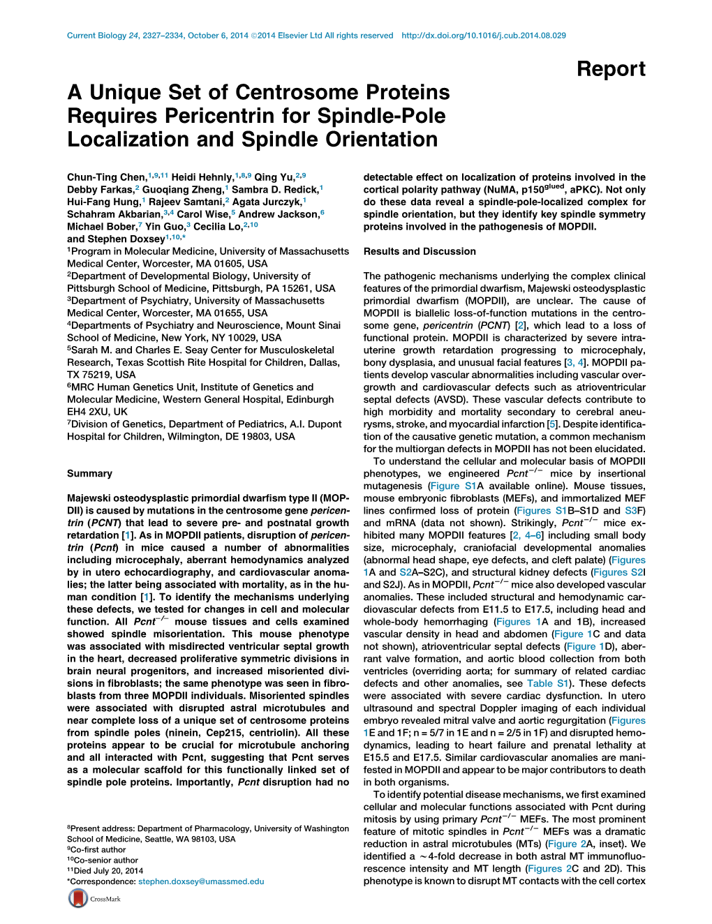 A Unique Set of Centrosome Proteins Requires Pericentrin for Spindle-Pole Localization and Spindle Orientation