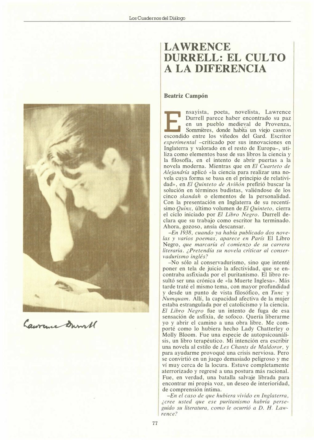 Lawrence Durrell: El Culto a La Diferencia