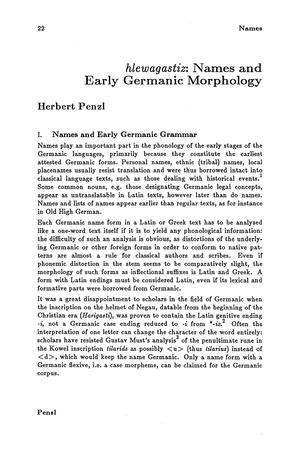 &lt;/I&gt; Names and Early Germanic Morphology