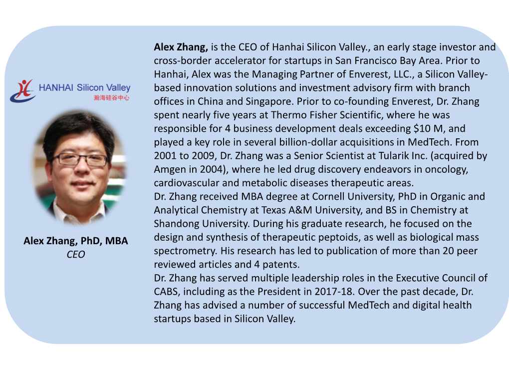 Alex Zhang, Is the CEO of Hanhai Silicon Valley., an Early Stage Investor and Cross-Border Accelerator for Startups in San Francisco Bay Area