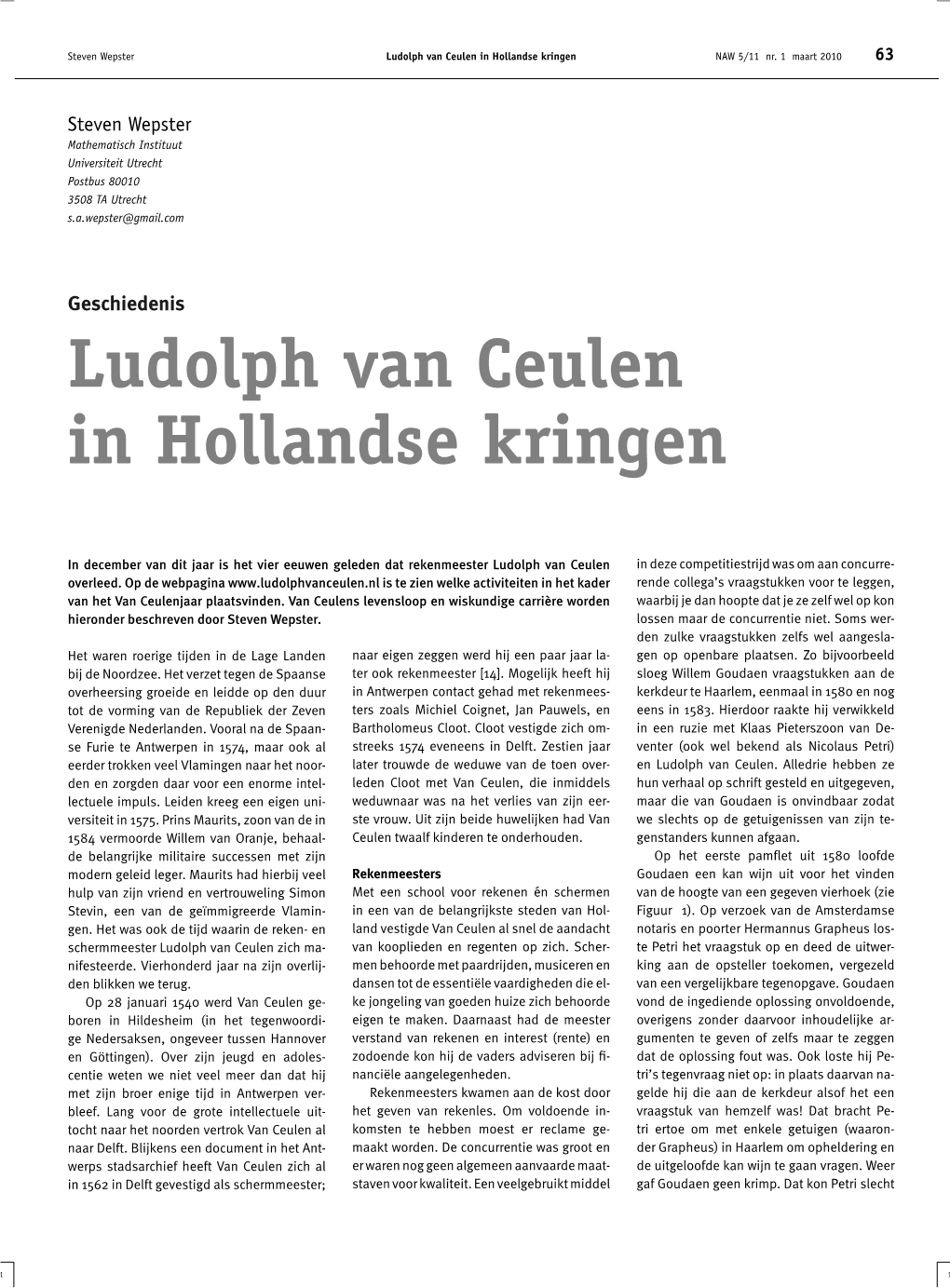 Ludolph Van Ceulen in Hollandse Kringen NAW 5/11 Nr