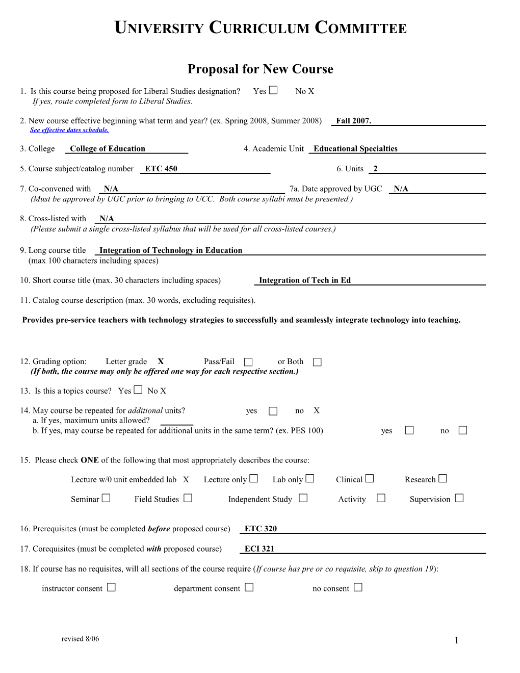 Proposal for New Course s2