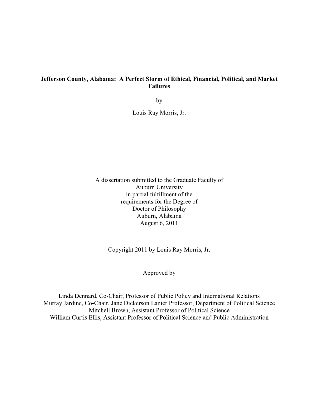 Jefferson County, Alabama: a Perfect Storm of Ethical, Financial, Political, and Market Failures