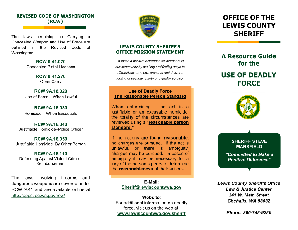 Use of Deadly Force Office of the Lewis County Sheriff