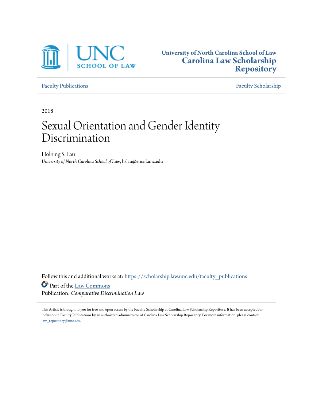 Sexual Orientation and Gender Identity Discrimination Holning S