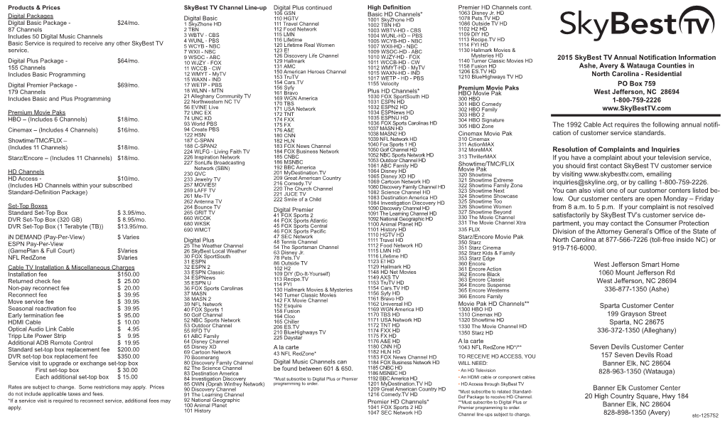 2015 Skybest TV Annual Notification Information Ashe, Avery & Watauga