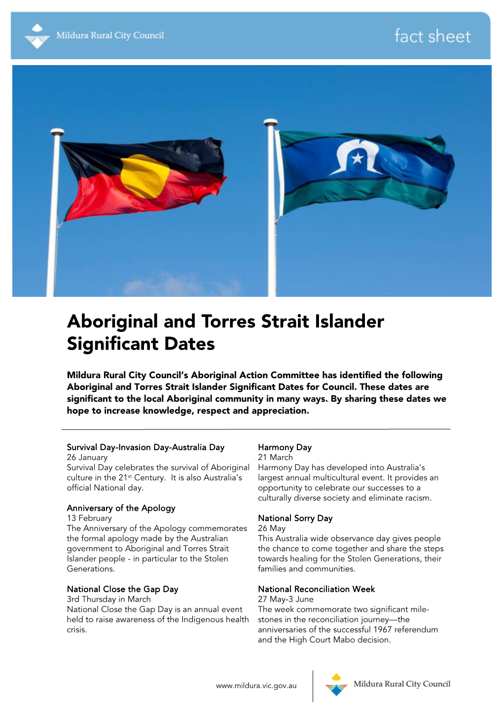 Aboriginal and Torres Strait Islander Sig Dates.Pub