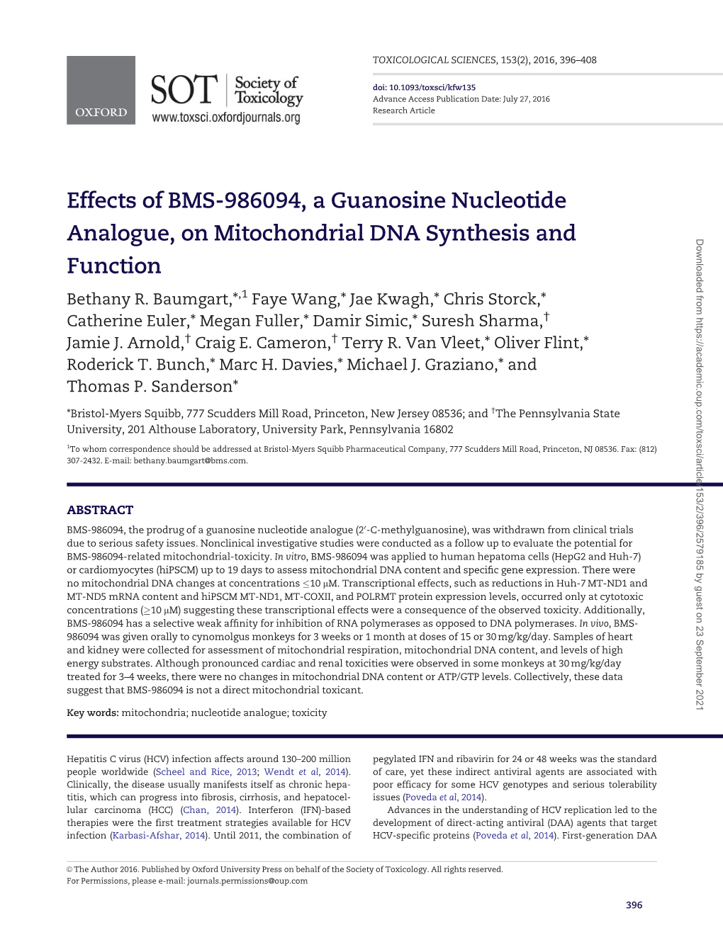 Effects of BMS-986094, a Guanosine Nucleotide Analogue, On