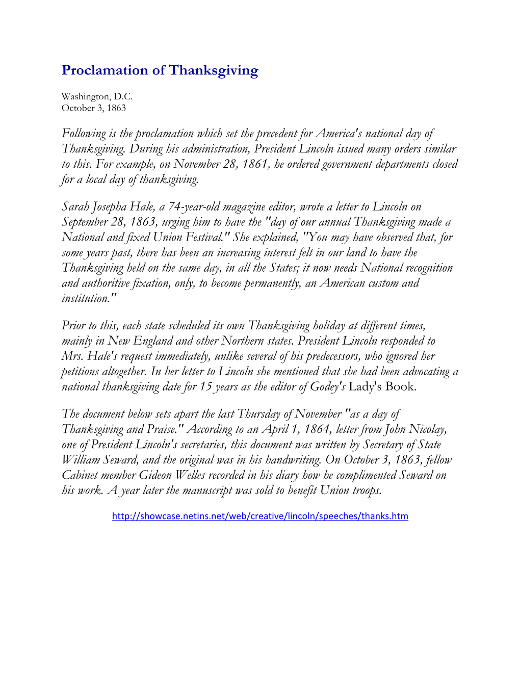 Proclamation of Thanksgiving