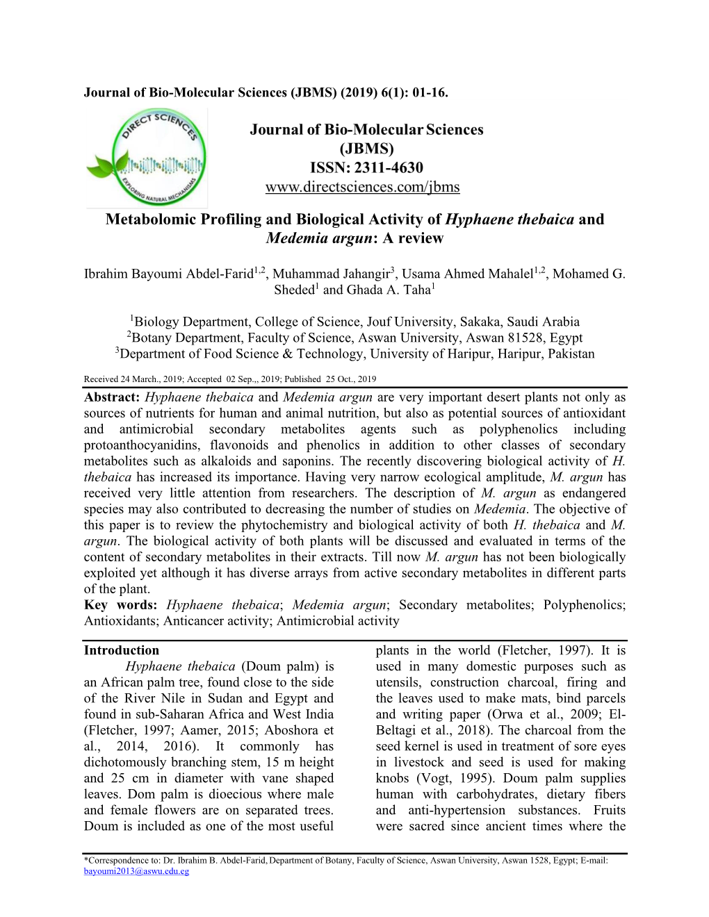Metabolomic Profiling and Biological Activity of Hyphaene Thebaica and Medemia Argun: a Review