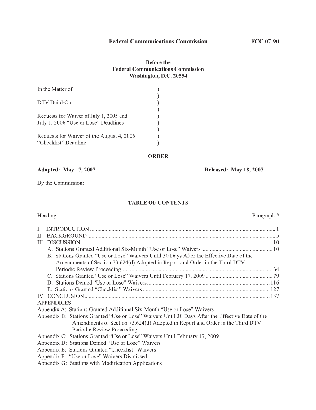 Federal Communications Commission FCC 07-90