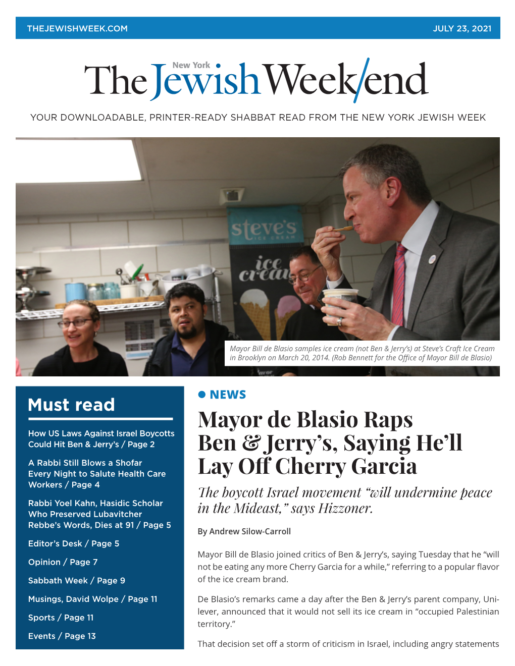 Mayor De Blasio Raps Ben & Jerry's, Saying He'll Lay Off Cherry Garcia