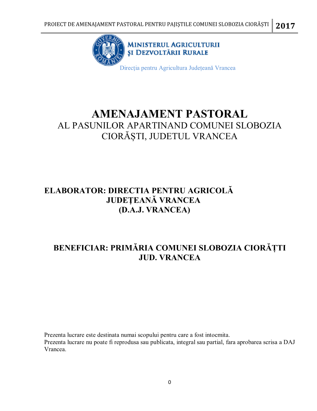 Amenajament Pastoral Pentru Pajiştile Comunei Slobozia Ciorăști 2017