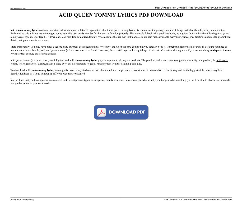 Acid Queen Tommy Lyrics Book Download, PDF Download, Read PDF, Download PDF, Kindle Download ACID QUEEN TOMMY LYRICS PDF DOWNLOAD