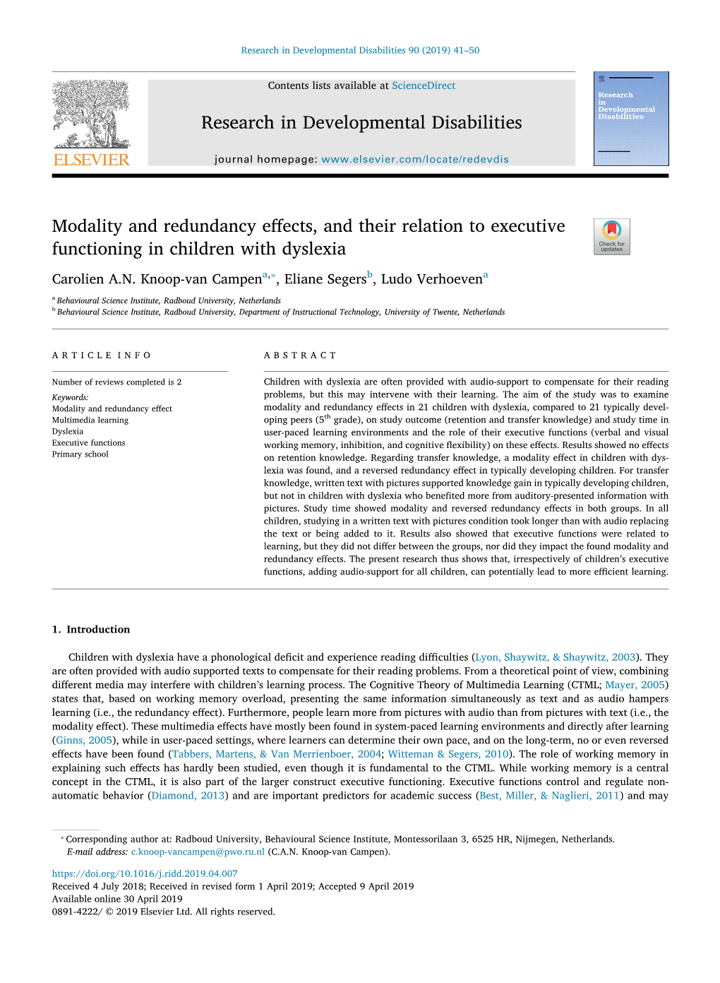 Modality and Redundancy Effects, and Their Relation to Executive Functioning in Children with Dyslexia T ⁎ Carolien A.N