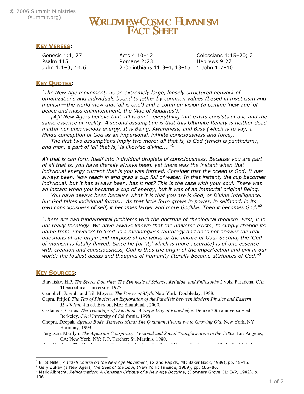 Worldview-Cosmic Humanism Fact Sheet