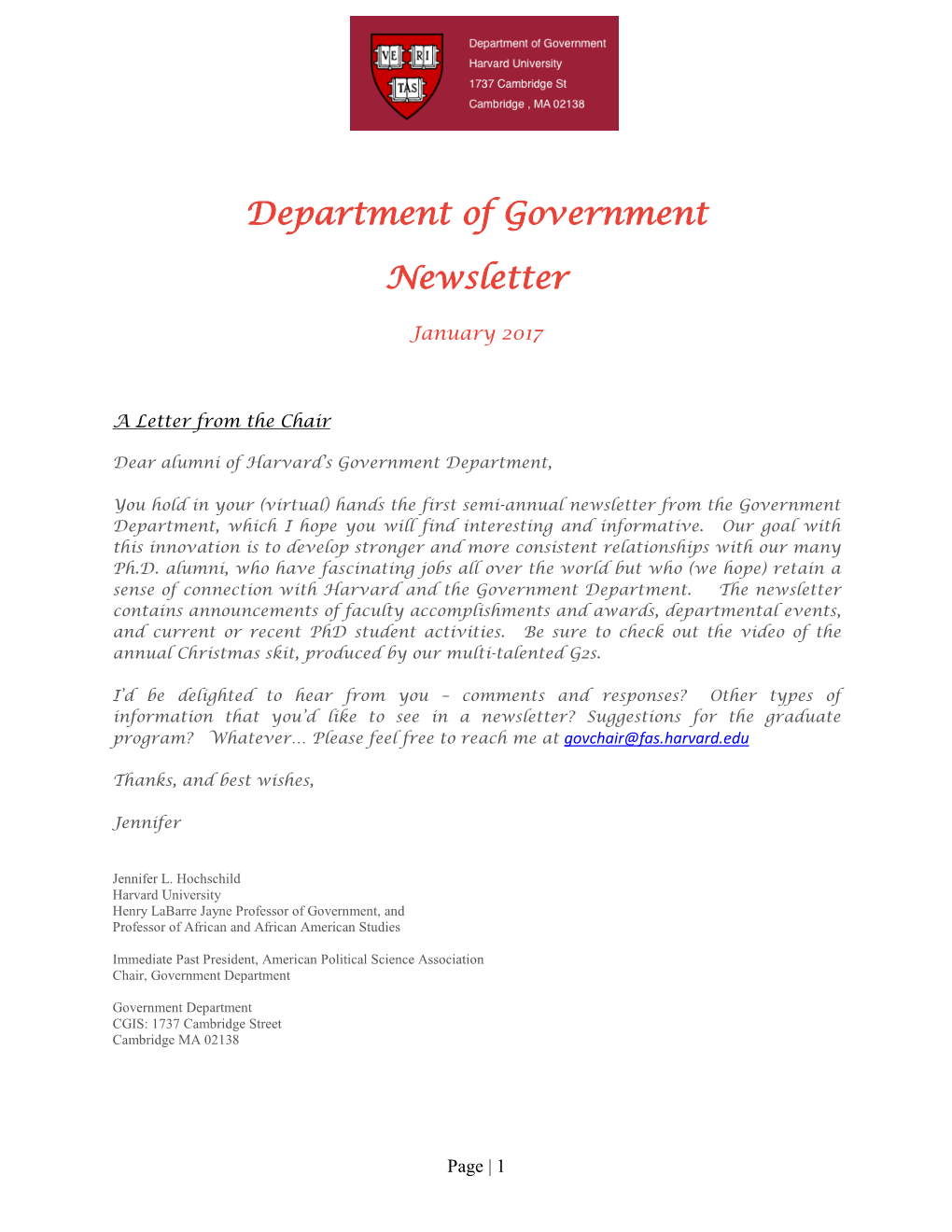 Department of Government Newsletter
