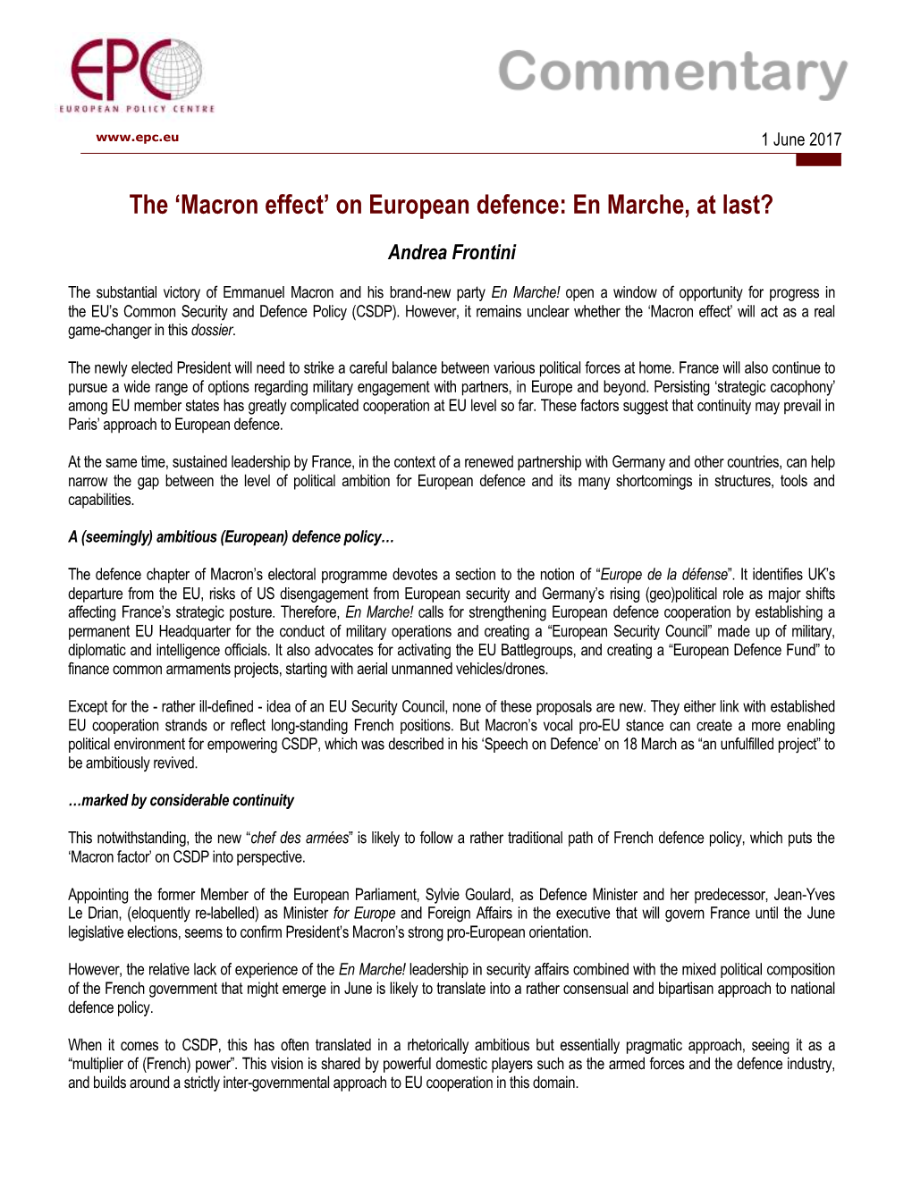 The 'Macron Effect' on European Defence: En Marche, at Last?