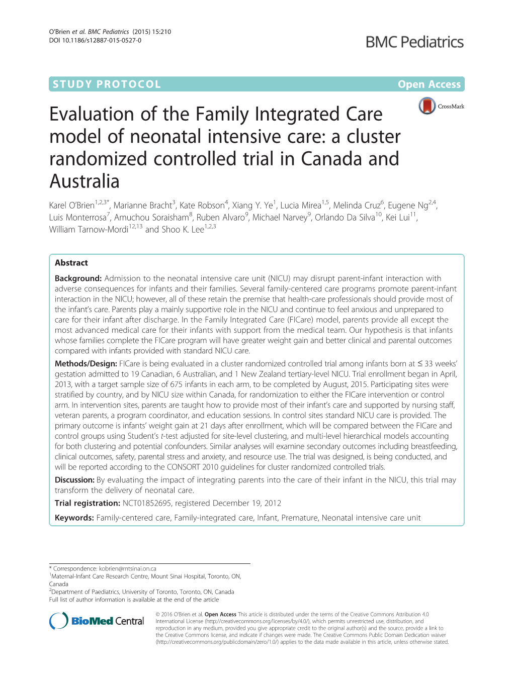 Evaluation of the Family Integrated Care Model of Neonatal