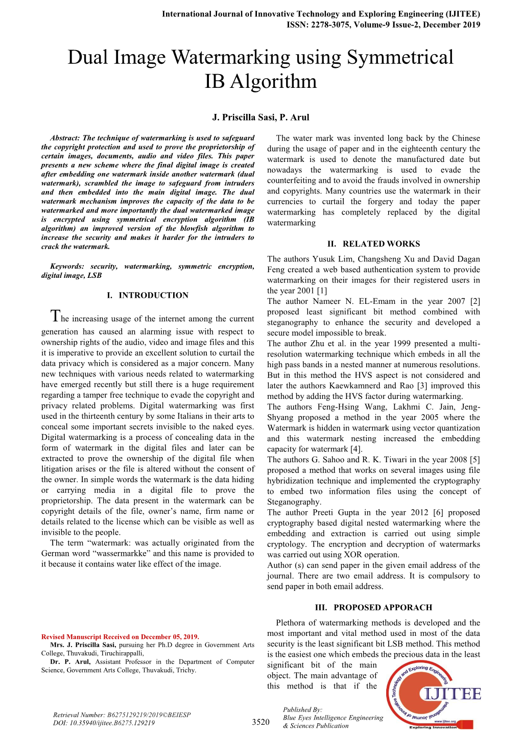 Dual Image Watermarking Using Symmetrical IB Algorithm