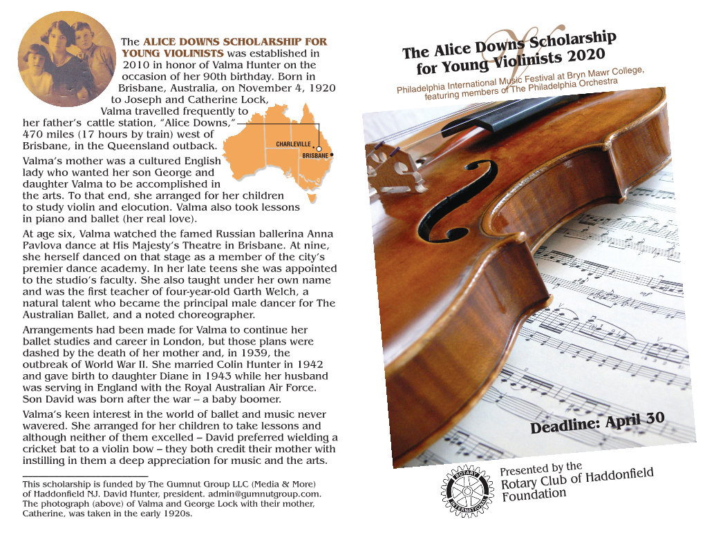 The Alice Downs Scholarship for Young Violinists 2020 Deadline