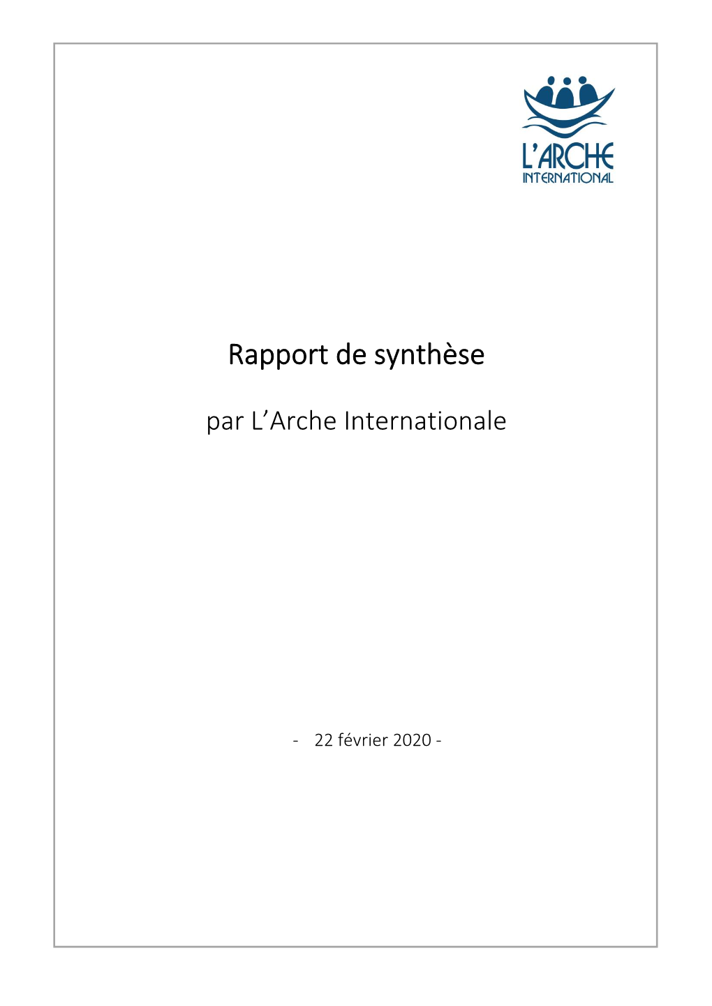 Rapport De Synthèse Par L'arche Internationale