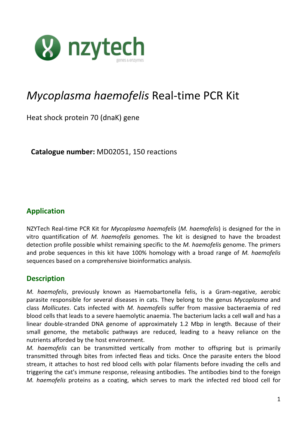 Mycoplasma Haemofelis Real-Time PCR Kit