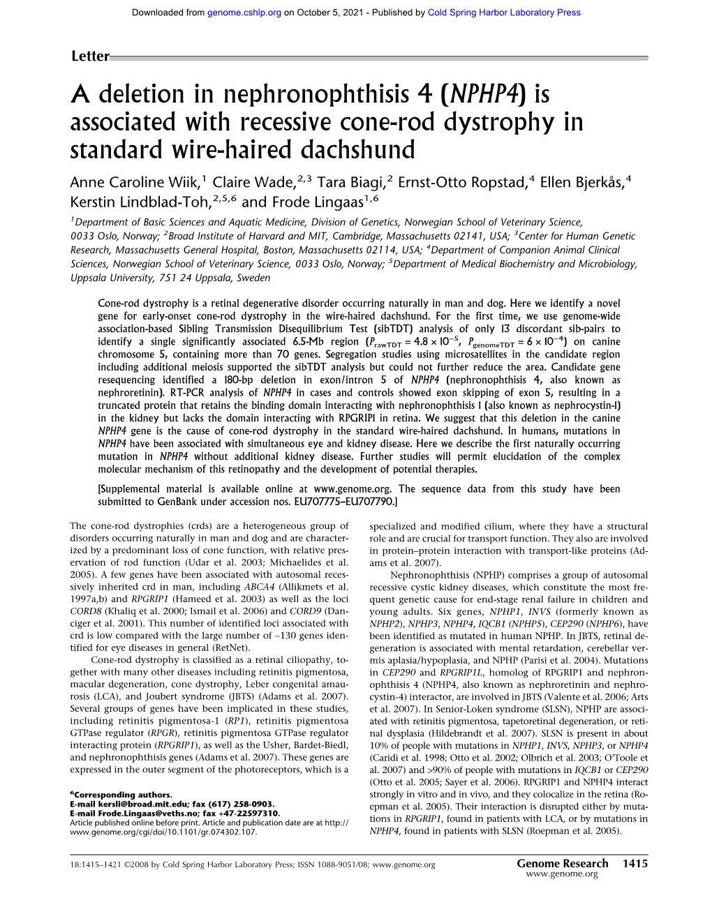 Is Associated with Recessive Cone-Rod Dystrophy In