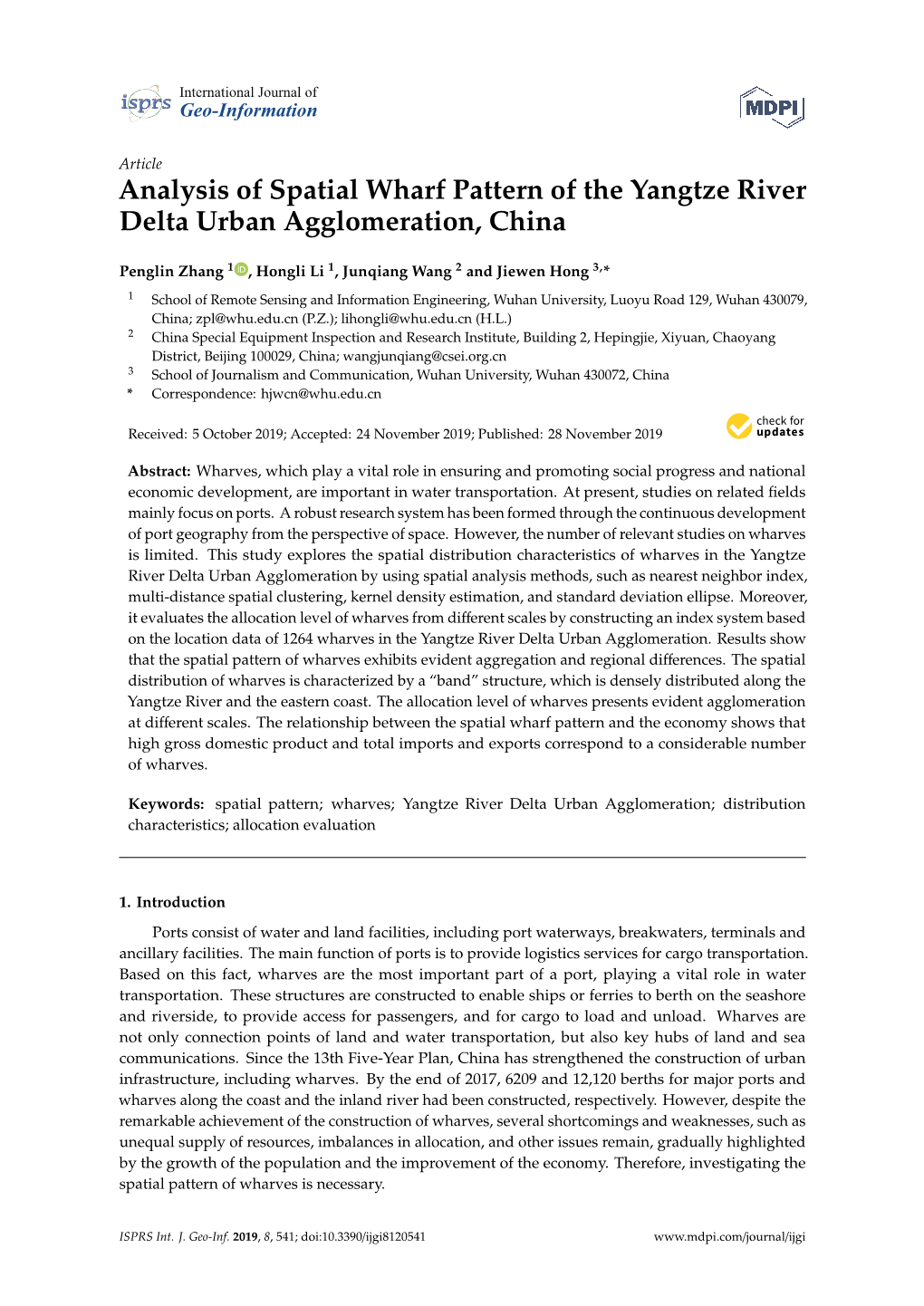 Analysis of Spatial Wharf Pattern of the Yangtze River Delta Urban Agglomeration, China