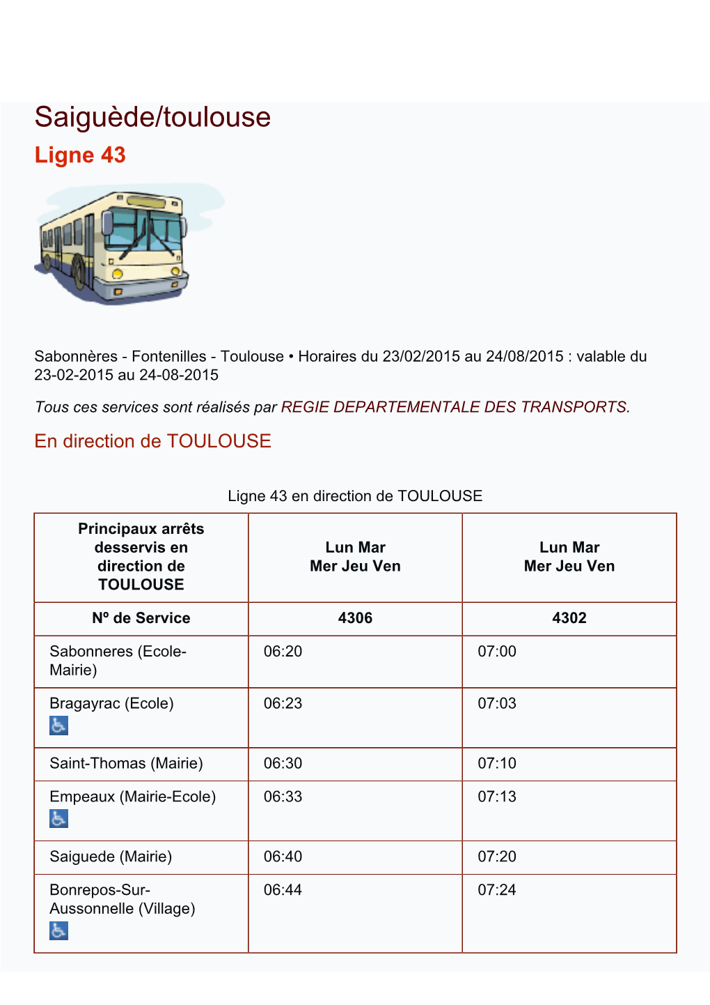 Saiguède/Toulouse Ligne 43