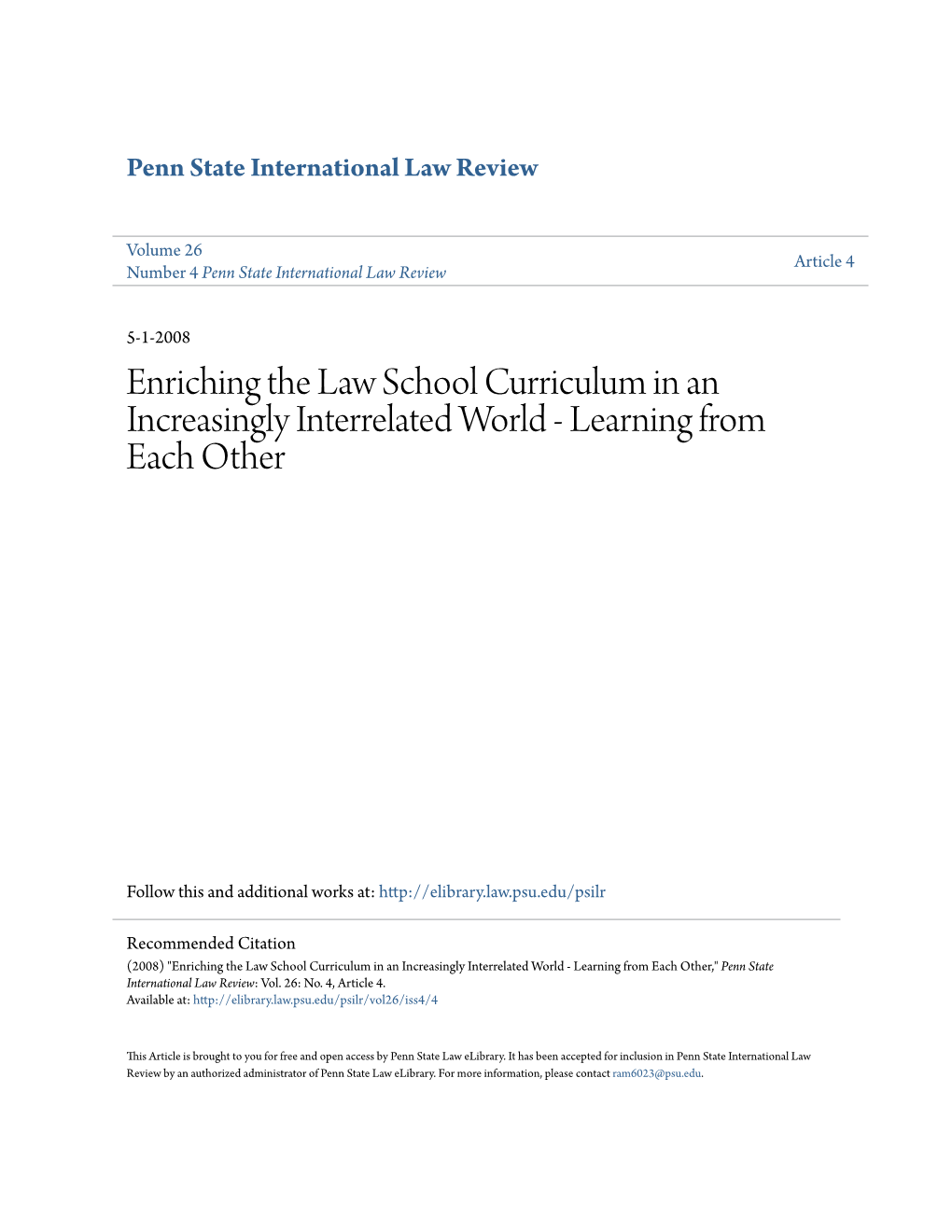 Enriching the Law School Curriculum in an Increasingly Interrelated World - Learning from Each Other
