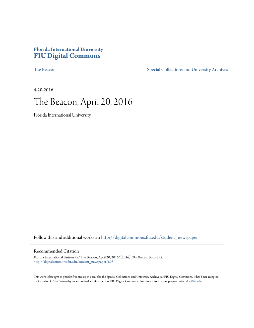 The Beacon, April 20, 2016 Florida International University