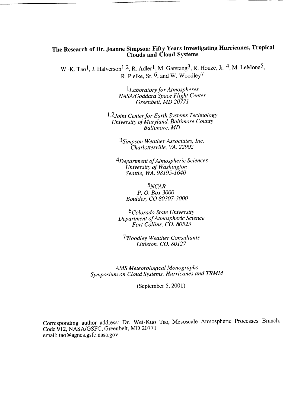 The Research of Dr. Joanne Simpson: Fifty Years Investigating Hurricanes, Tropical Clouds and Cloud Systems