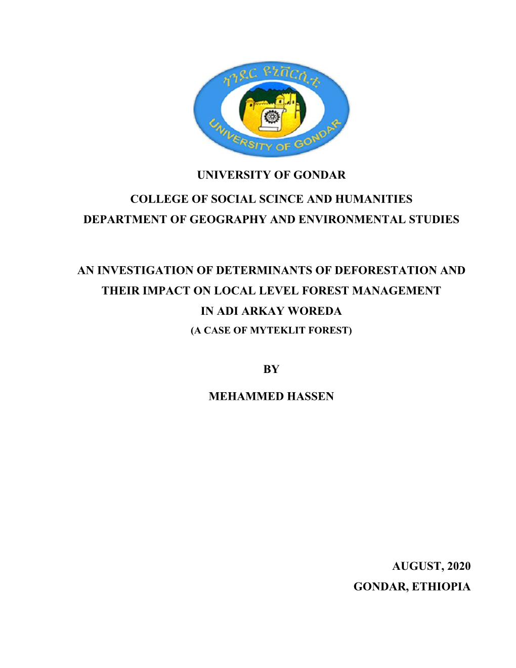 University of Gondar College of Social Scince And