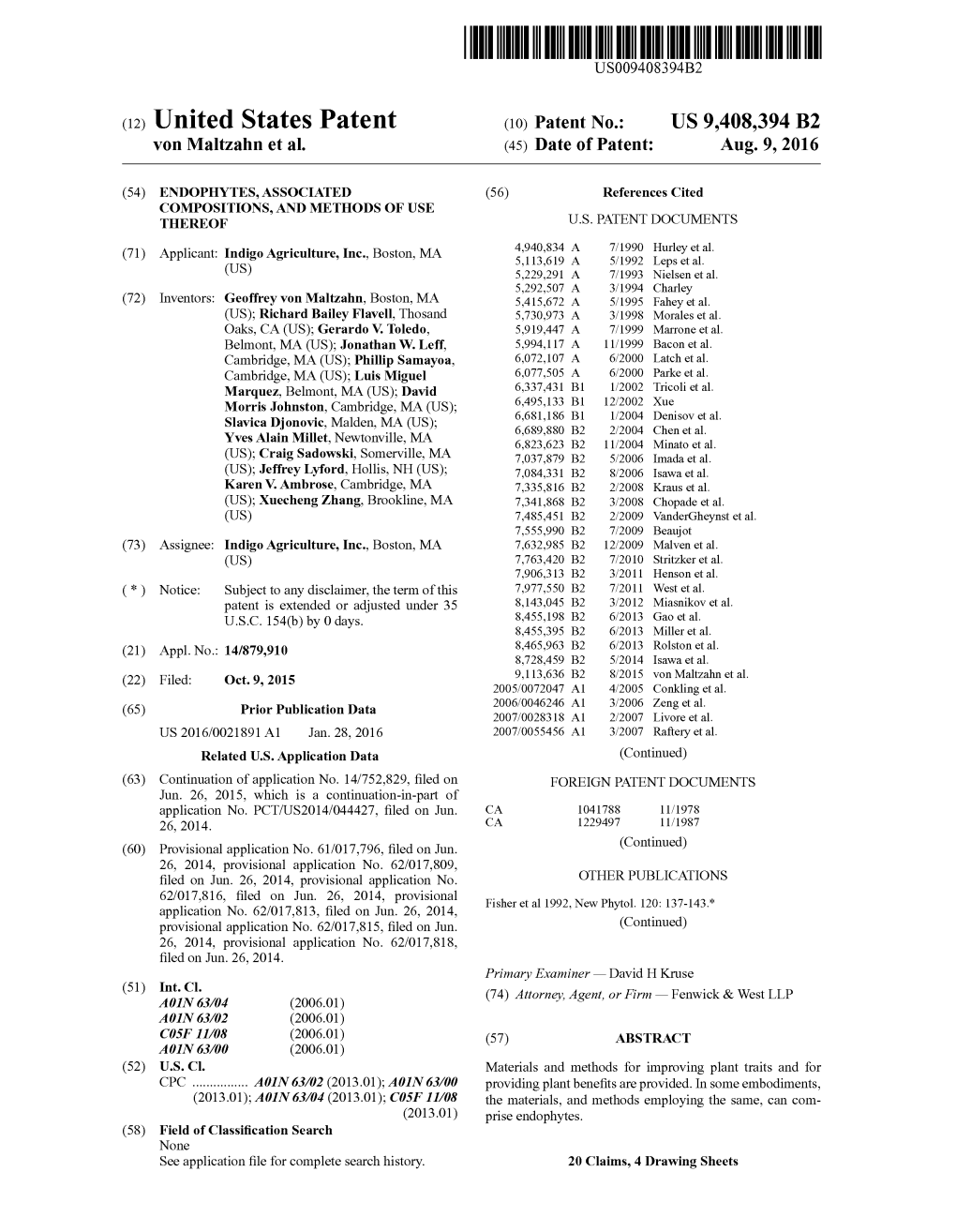 (12) United States Patent (10) Patent No.: US 9.408,394 B2 Von Maltzahn Et Al