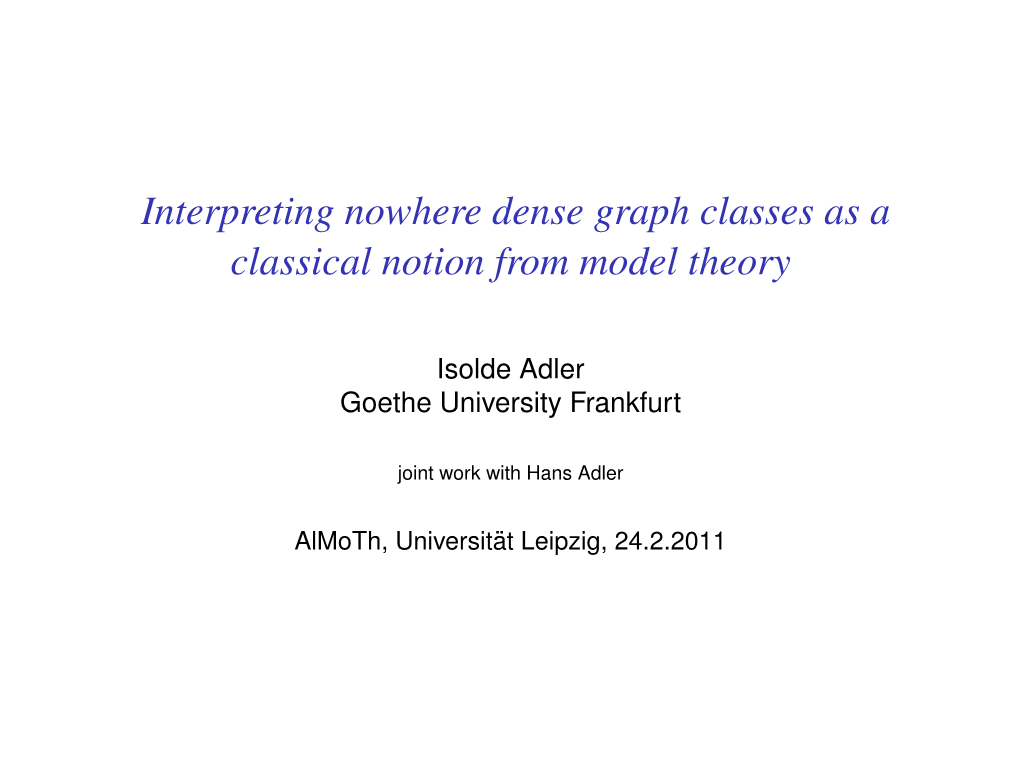 Interpreting Nowhere Dense Graph Classes As a Classical Notion from Model Theory