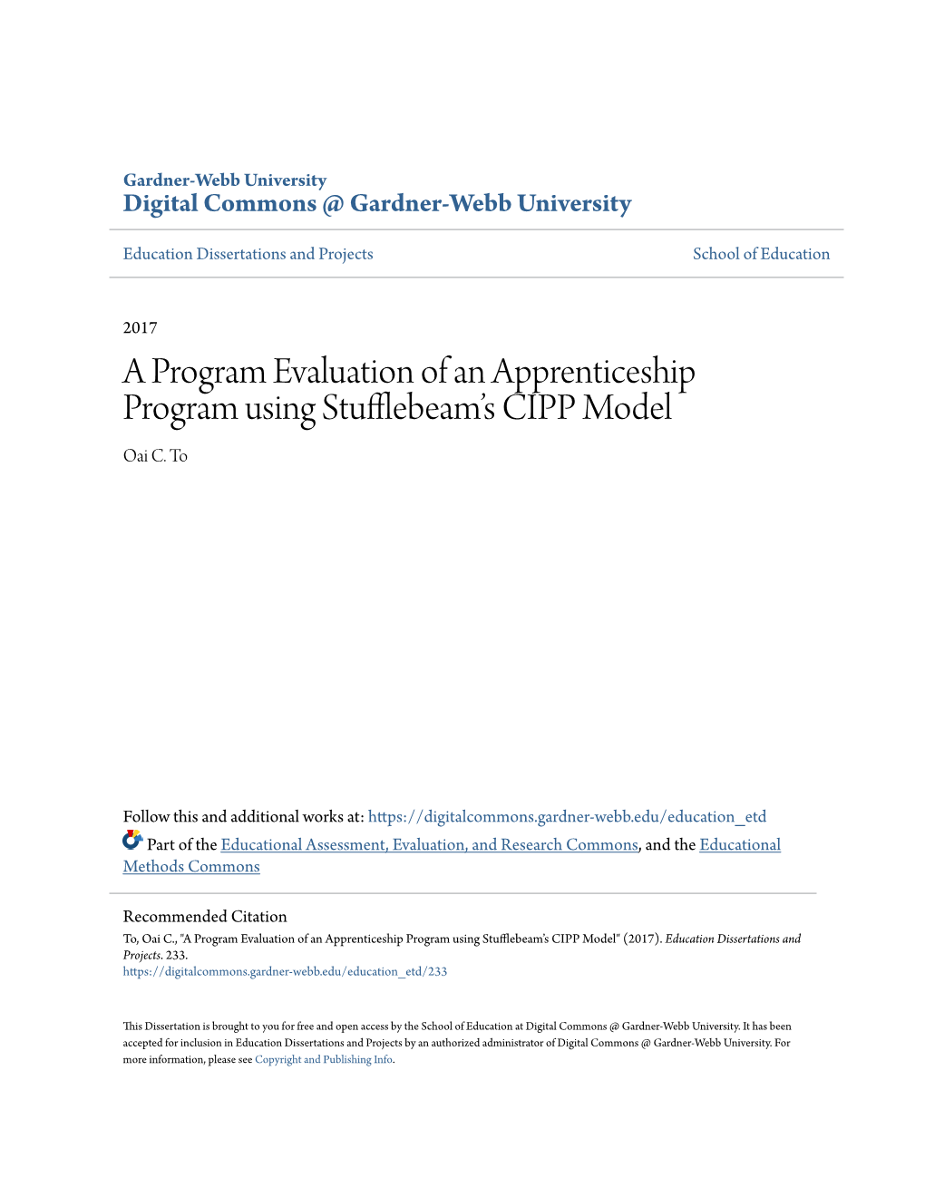 A Program Evaluation of an Apprenticeship Program Using Stufflebeam’S CIPP Model Oai C