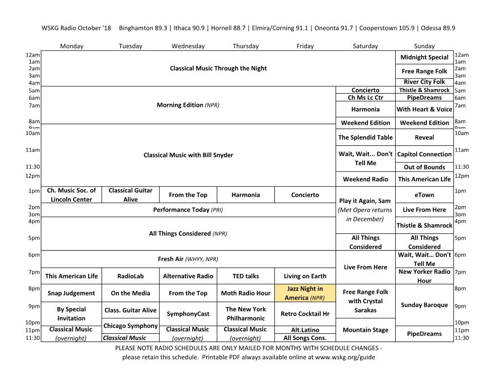 Radio WSKG-WSQX Grid OCTOBER 2018
