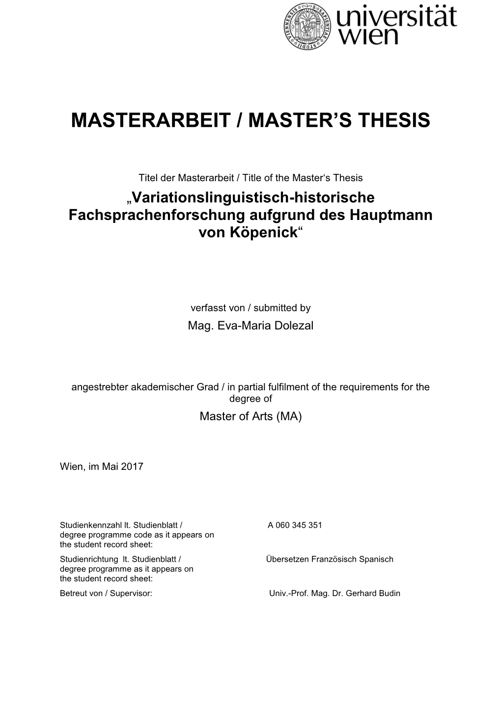 Masterarbeit / Master's Thesis