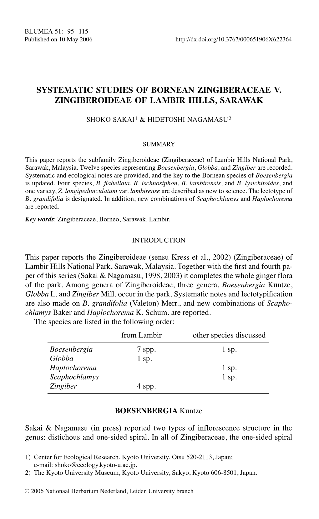 Systematic Studies of Bornean Zingiberaceae V. Zingiberoideae of Lambir Hills, Sarawak