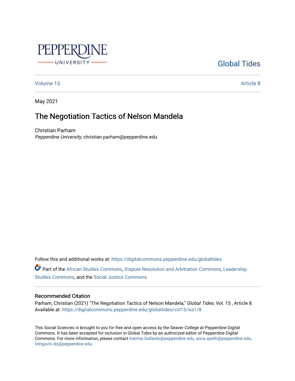 The Negotiation Tactics of Nelson Mandela