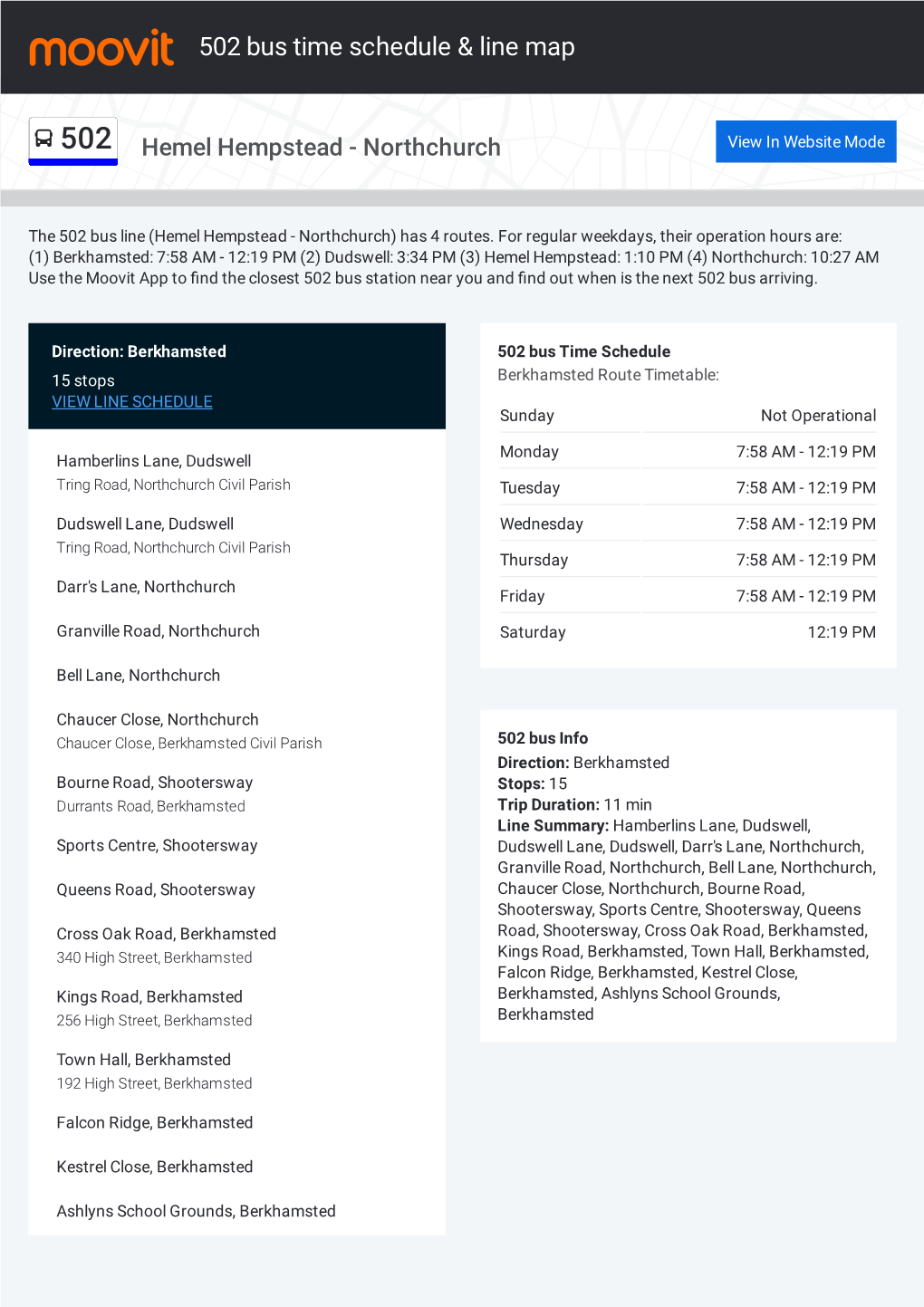 502 Bus Time Schedule & Line Route