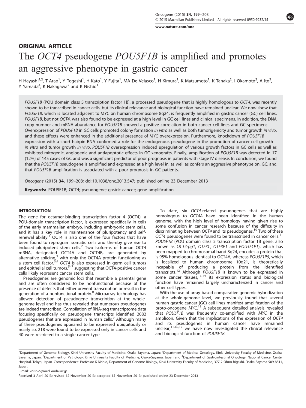 The OCT4 Pseudogene POU5F1B Is Amplified and Promotes An