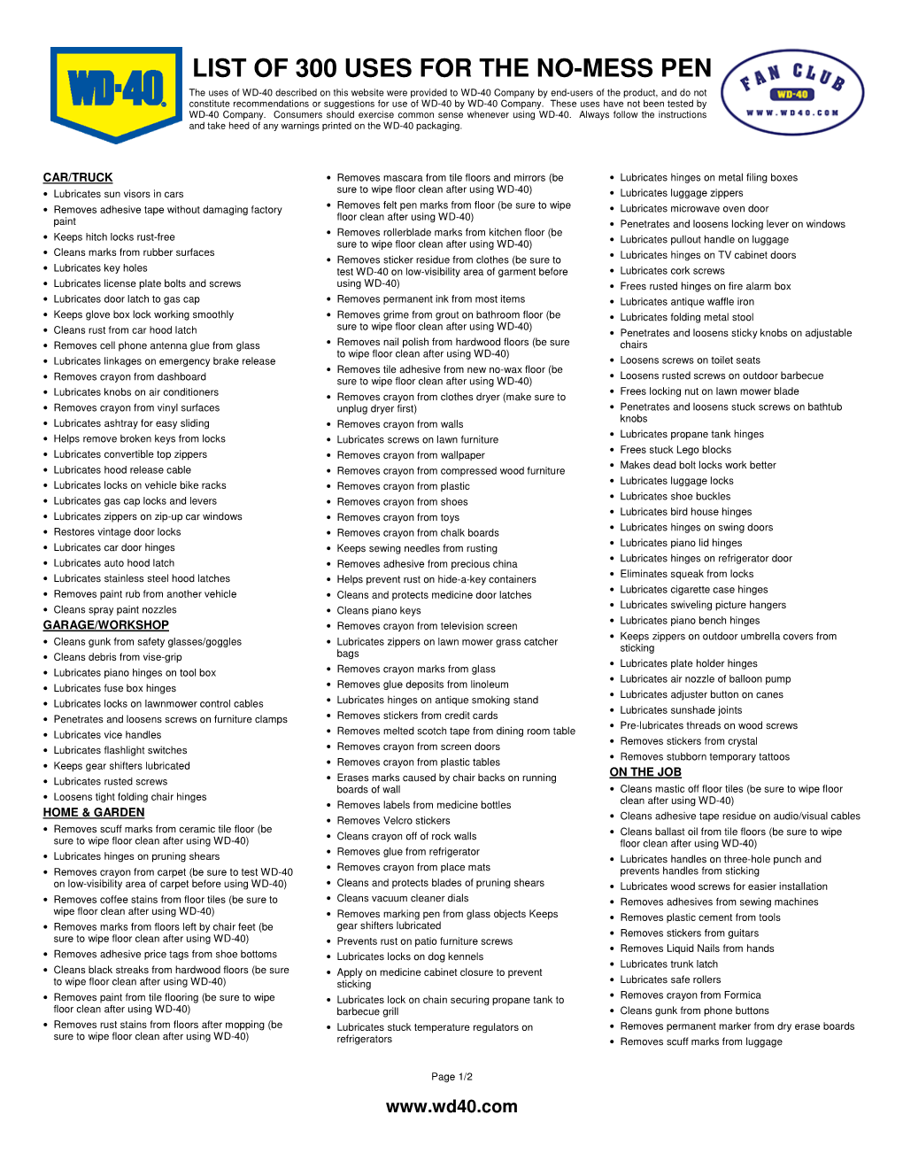 List of 300 Uses for the No-Mess