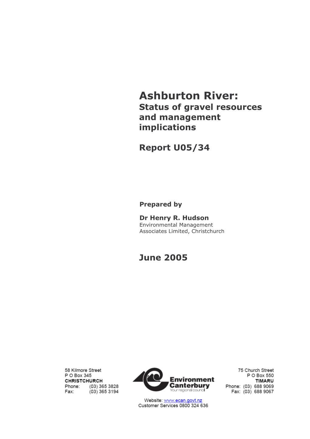 Ashburton River: Status of Gravel Resources and Management Implications