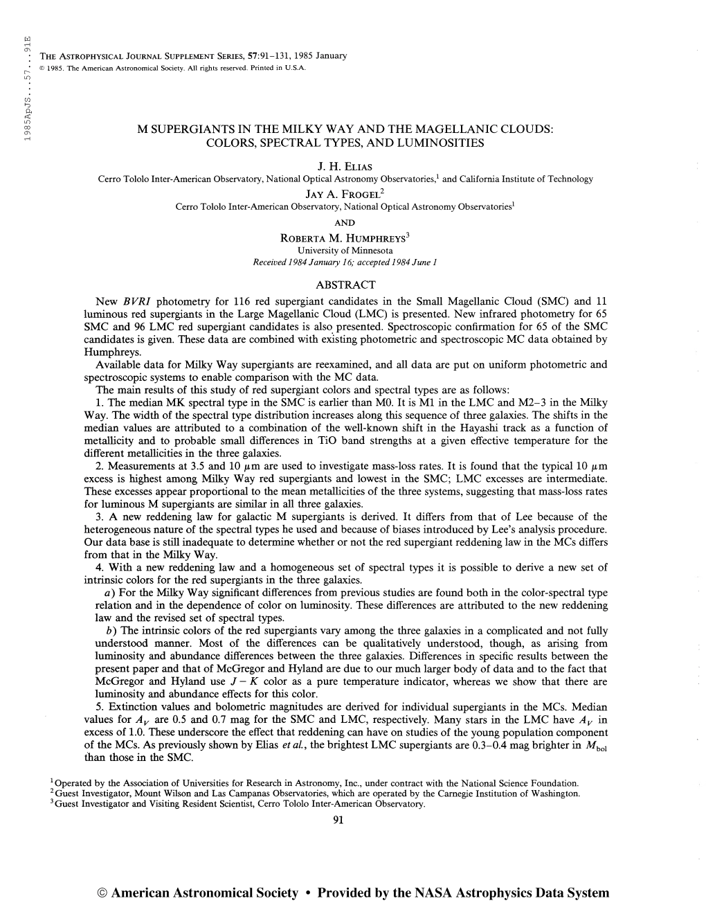 1985Apjs...57...91E the Astrophysical Journal Supplement Series, 57:91-131, 1985 January © 1985. the American Astronomical Soci