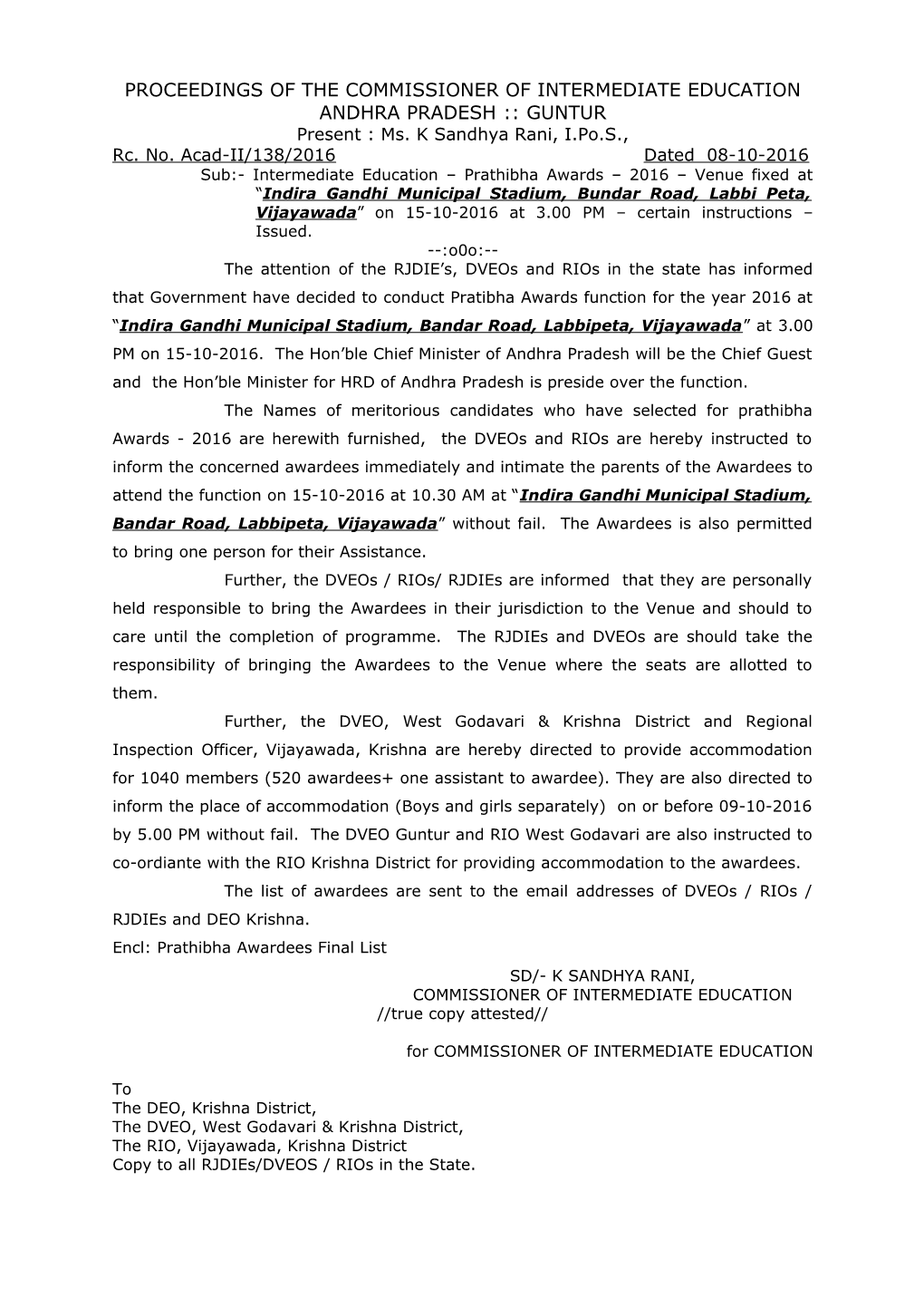 Proceedings of the Commissioner of Intermediate Education Andhra Pradesh Guntur