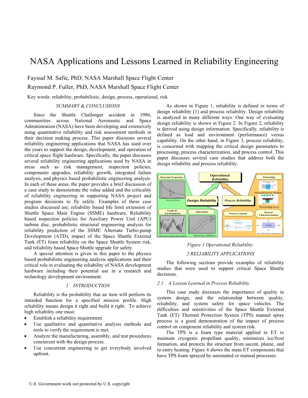 NASA Applications and Lessons Learned in Reliability Engineering